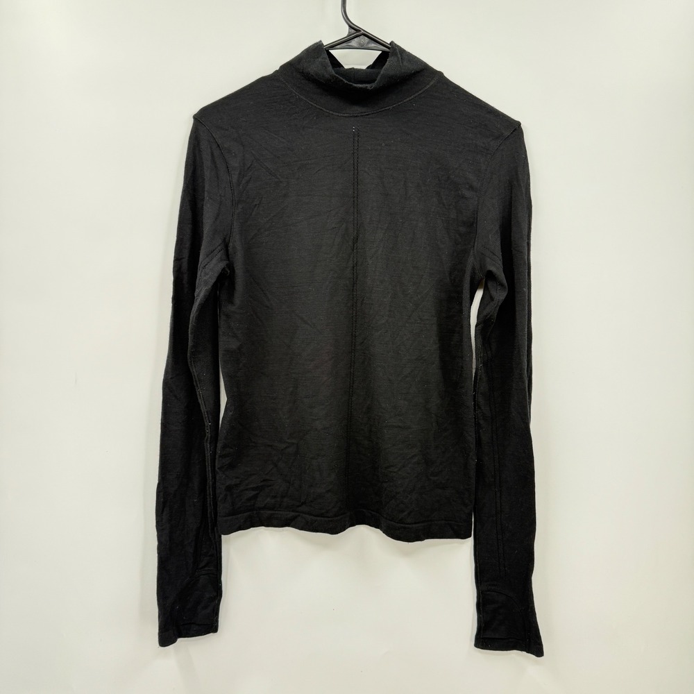 Athleta Black Long Sleeve Mock Neck Top Women's Size M Wool Blend Activewearโ